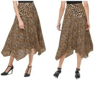 Calvin Klein Women's Leopard-Print Handkerchief-Hem Skirt Size 4